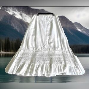 Per Una 14 White Linen Eyelet Lace Apron Skirt Layer Cottagecore Vintage Prairie